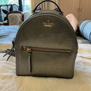 kate spade Metallic Silver Pebbled Leather Backpack